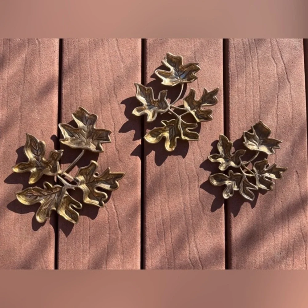 Vintage Brass Leaf Wall Plaques, 1970's Mid Century Brass Leaves, Set of 3